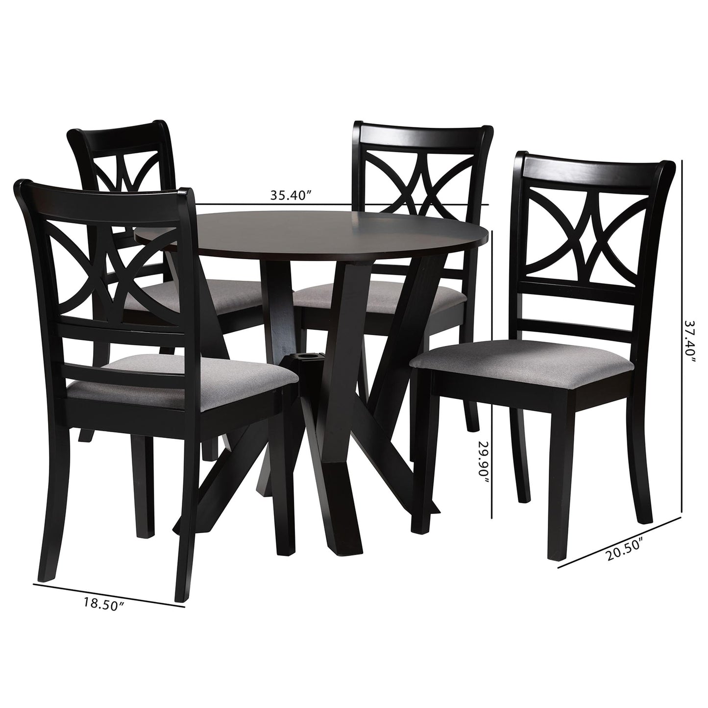 Baxton Studio Mari Modern Grey Fabric and Dark Brown Finished Wood 5-Piece Dining Set | Dining Sets | Modishstore - 10