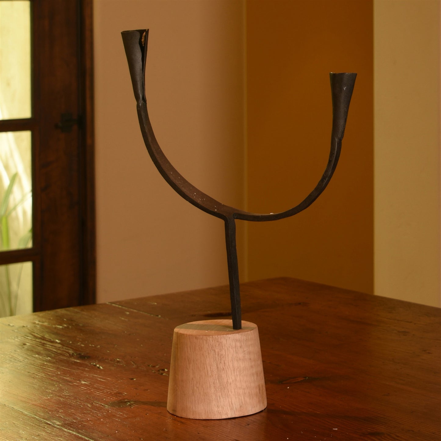 Cajon Single Arc Taper Holder, Iron & Wood - Black Set Of 4 By HomArt | Candle Holders | Modishstore - 3