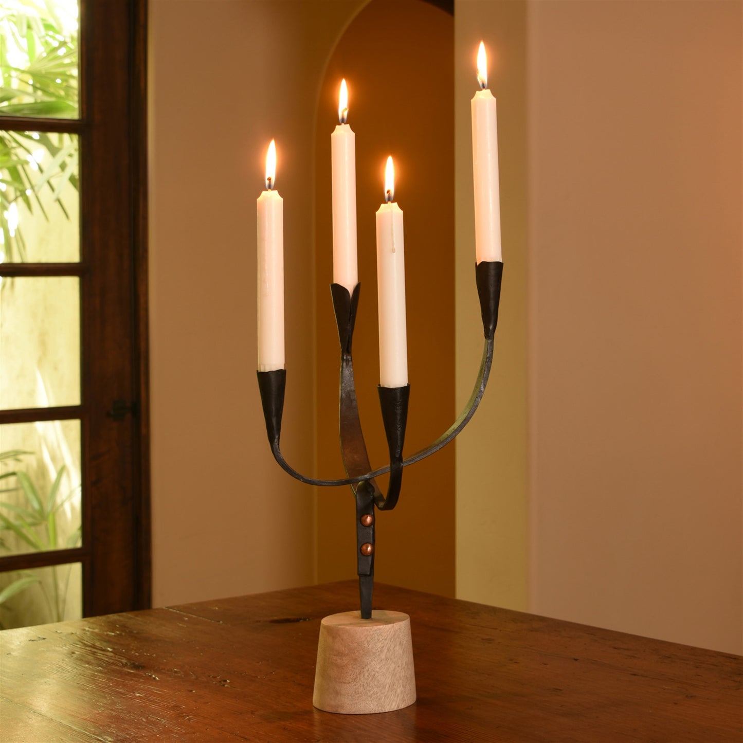 Cajon Double Arc Taper Holder, Iron & Wood - Black Set Of 4 By HomArt | Candle Holders | Modishstore - 5