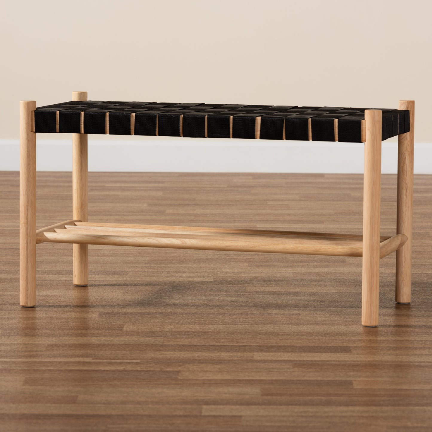 Baxton Studio Cadmus Rustic Mid-Century Modern Black and Oak Brown Finished Wood Bench | Benches | Modishstore - 8