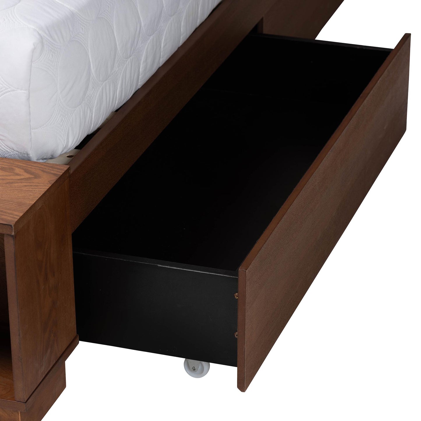 Baxton Studio Latrell Mid-Century Walnut Brown Wood and Rattan King Size Storage Bed | Beds | Modishstore - 11