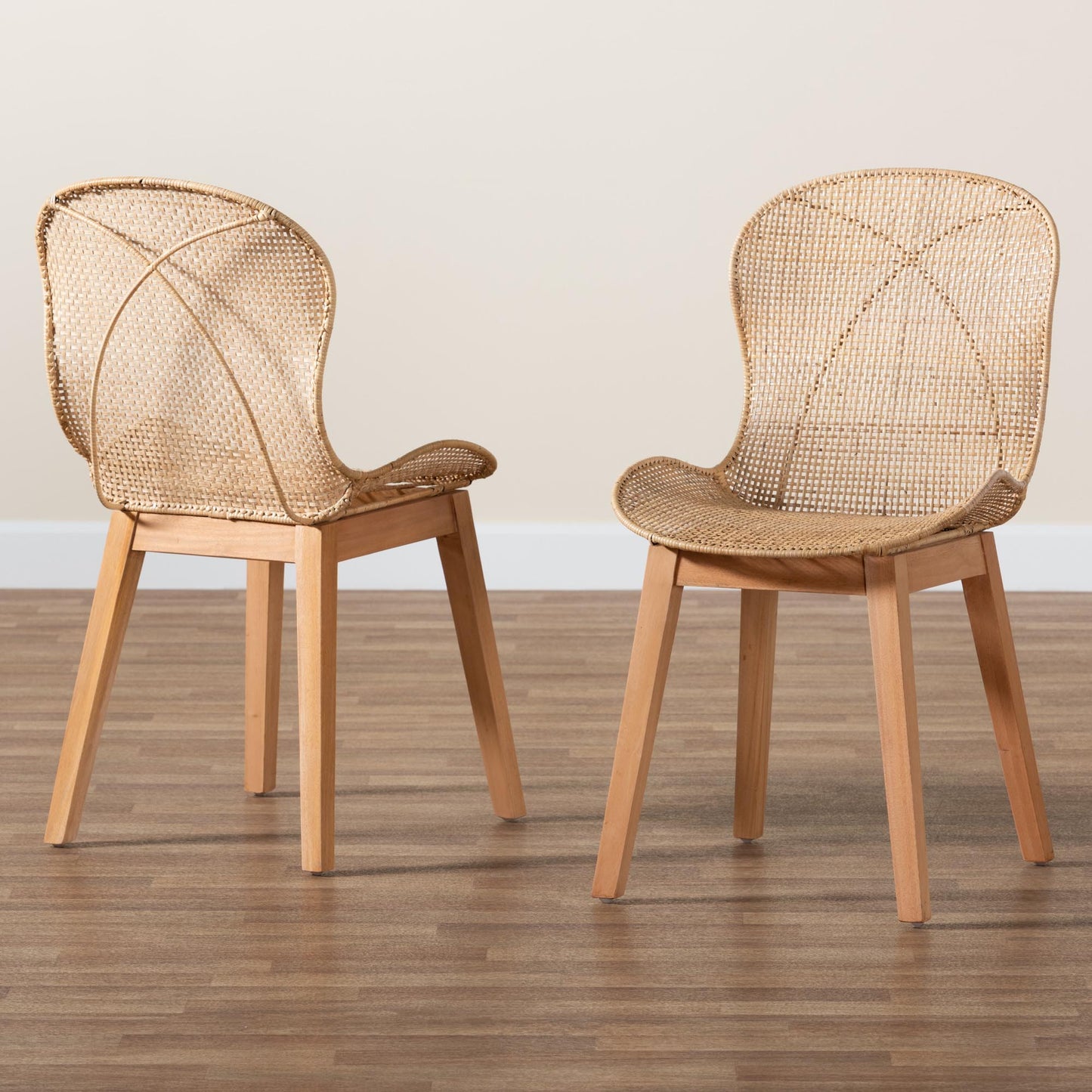 Baxton Studio bali & pari Sabelle Japandi Natural Brown Mahogany and Rattan 2-Piece Dining Chair Set | Dining Chairs | Modishstore - 9