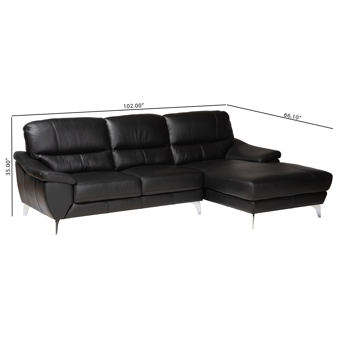 Baxton Studio Townsend Modern Black Full Leather Sectional Sofa with Right Facing Chaise | Sectional | Modishstore - 7