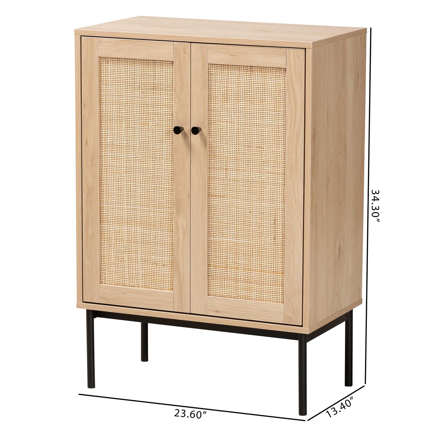 Baxton Studio Sherwin Mid-Century Modern Light Brown and Black 2-Door Storage Cabinet with Woven Rattan Accent | Cabinets | Modishstore - 10