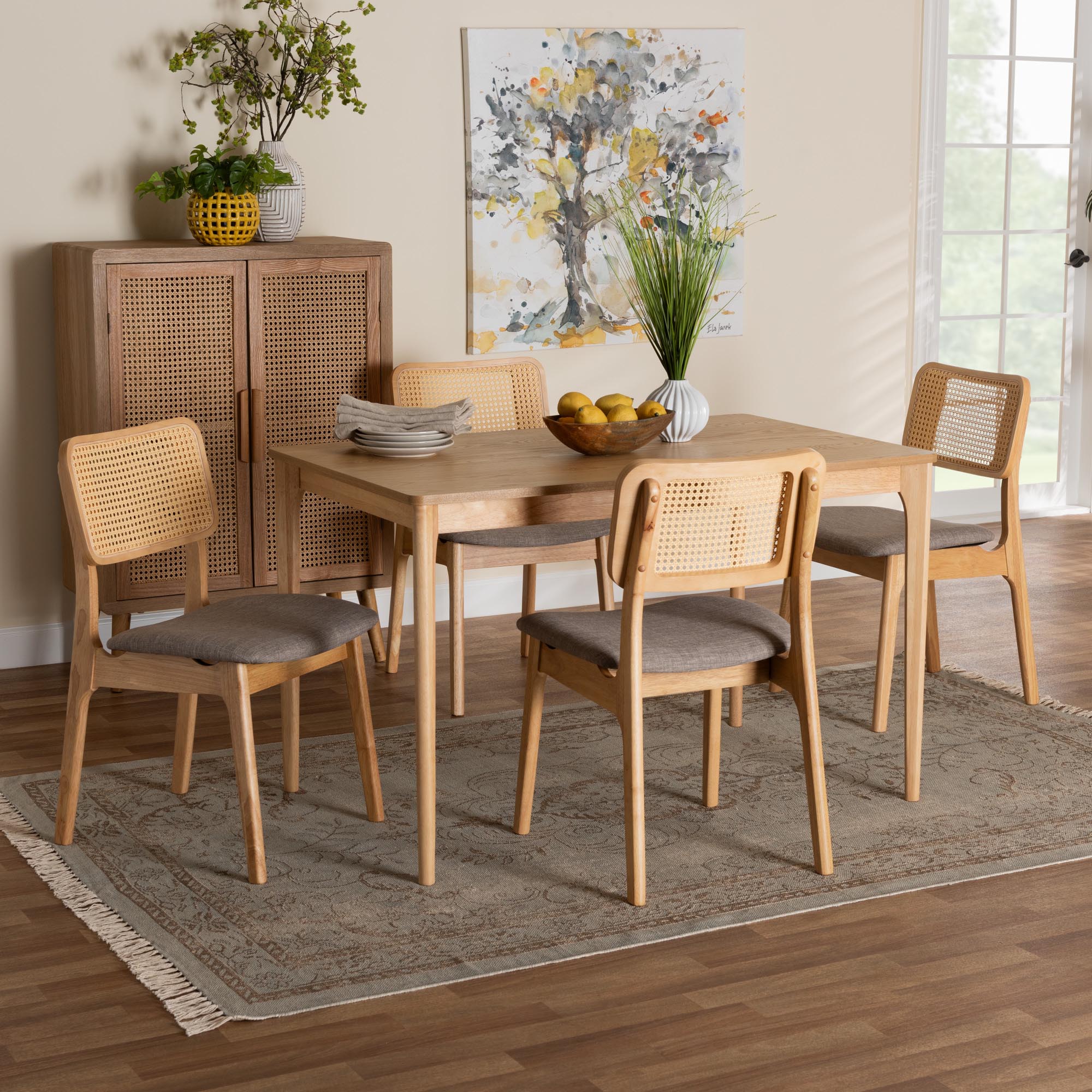 Baxton Studio Dannon Mid-Century Modern Cream Fabric and Black Finished Wood 5-Piece Pub Set main image 0