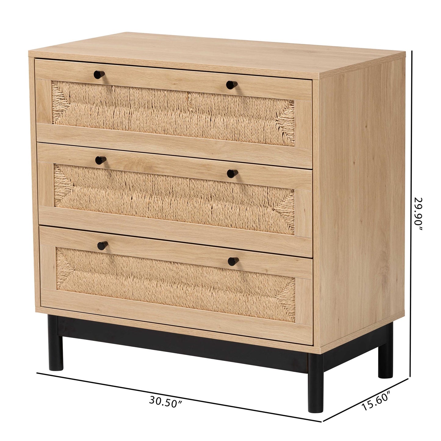 Baxton Studio Cherelle Mid-Century Modern Light Brown and Black 3-Drawer Storage Cabinet | Cabinets | Modishstore - 10