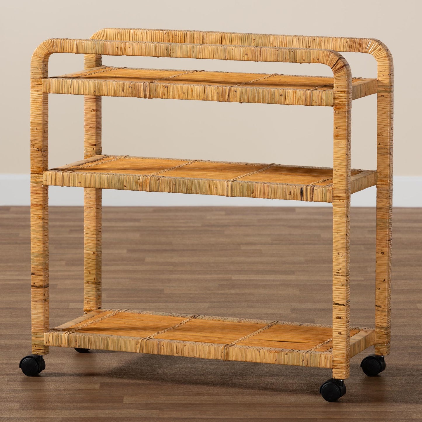 Baxton Studio bali & pari Delphine Modern Bohemian Natural Rattan Kitchen Cart | Kitchen Carts | Modishstore - 9