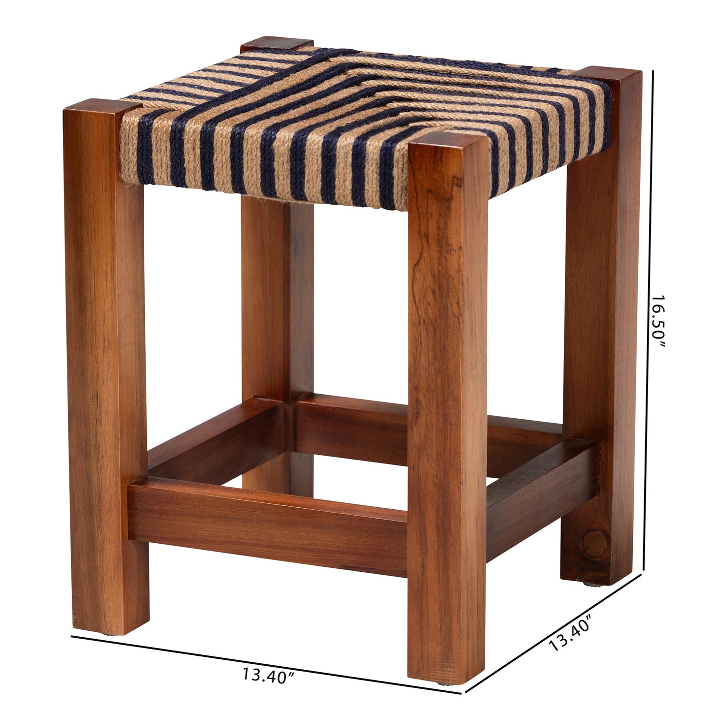 Baxton Studio bali & pari Kailas Modern Bohemian Two-Tone Navy Blue and Natural Brown Seagrass and Natural Brown Acacia Wood Footstool | Ottomans | Modishstore - 8