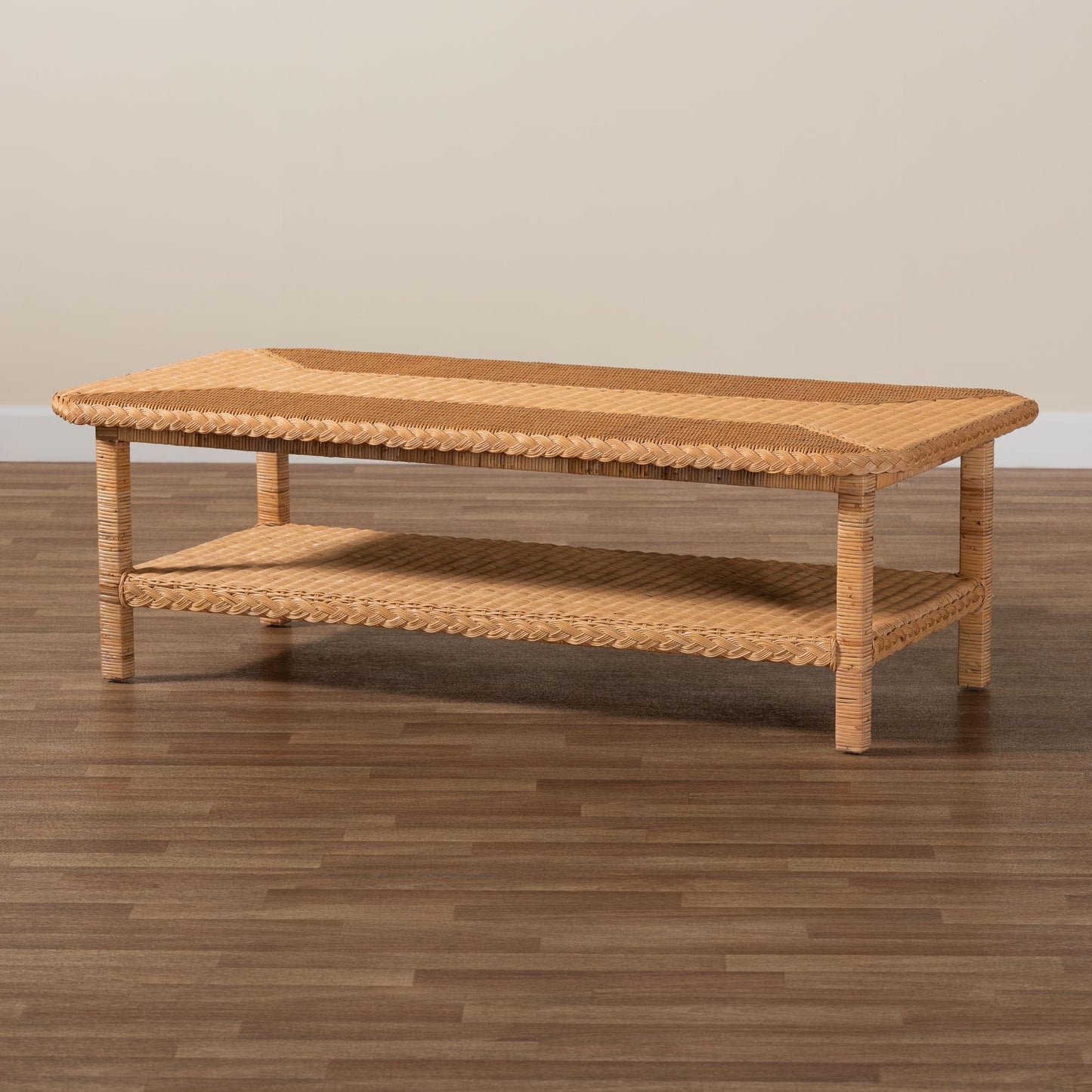 Baxton Studio bali & pari Minahasa Bohemian Light Honey Braided Rattan Coffee Table | Coffee Tables | Modishstore - 8