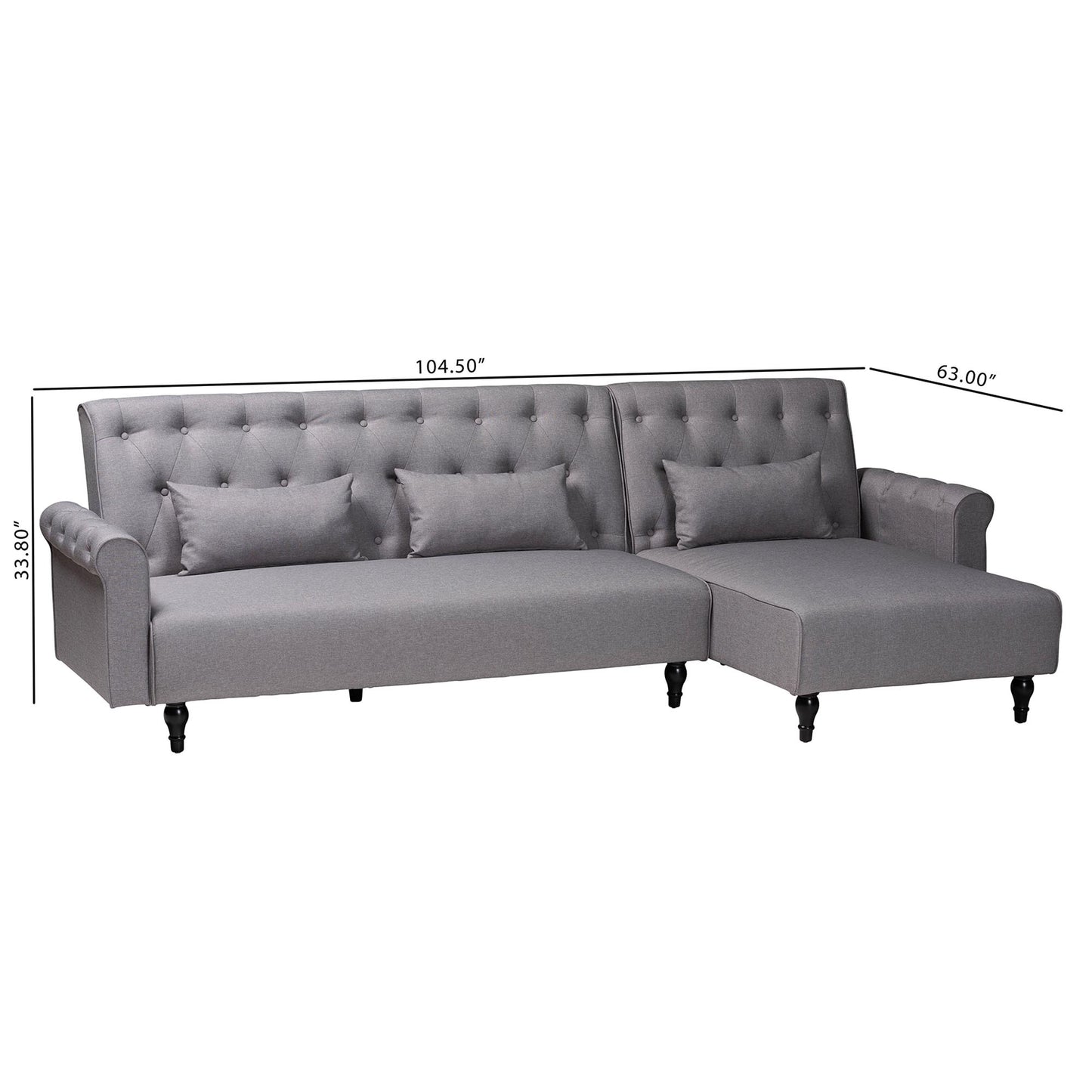 Baxton Studio Chesterfield Retro-Modern Slate Grey Fabric Upholstered Convertible Sleeper Sofa | Sectional | Modishstore - 9