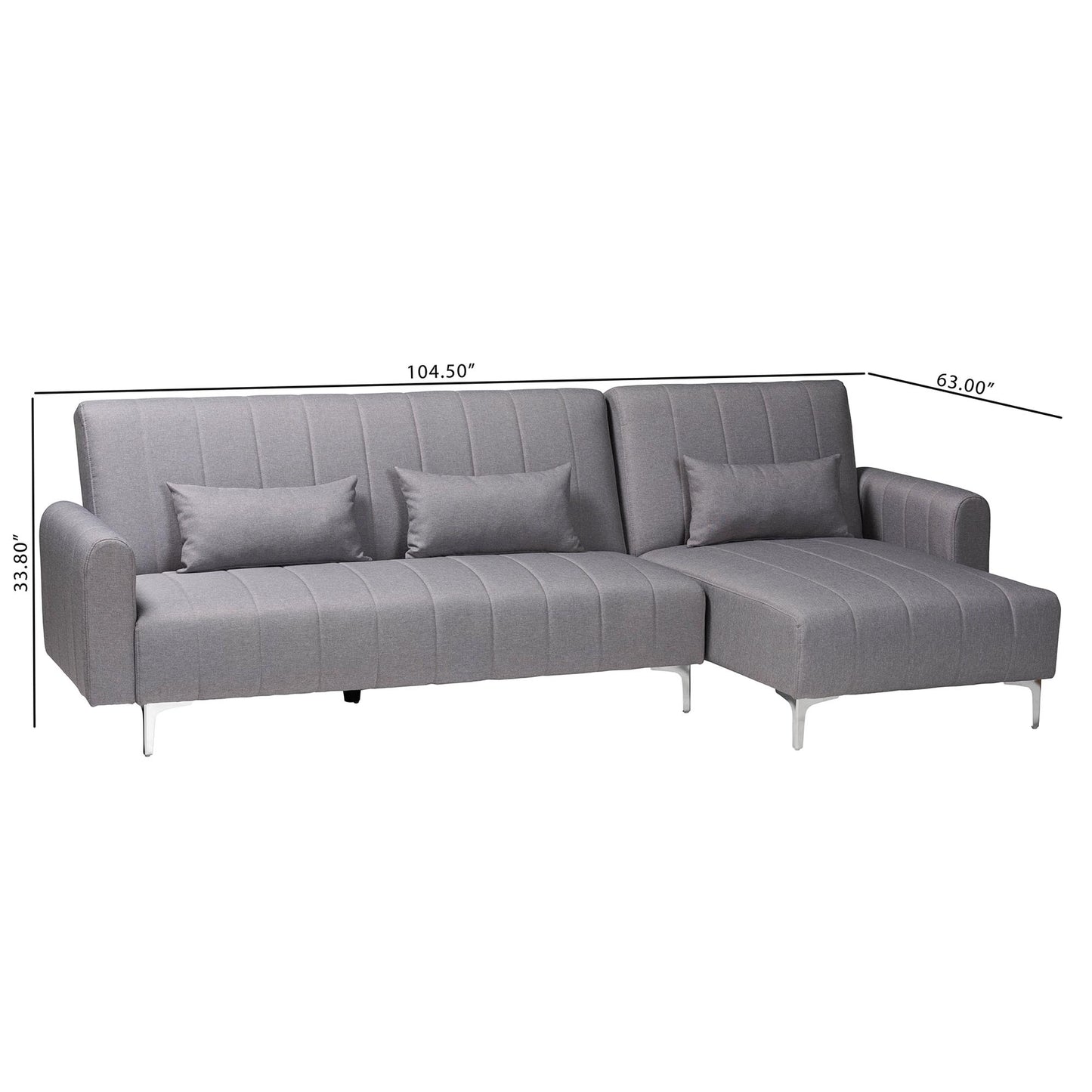 Baxton Studio Lanoma Contemporary Slate Grey Fabric Upholstered Convertible Sleeper Sofa | Sectional | Modishstore - 9