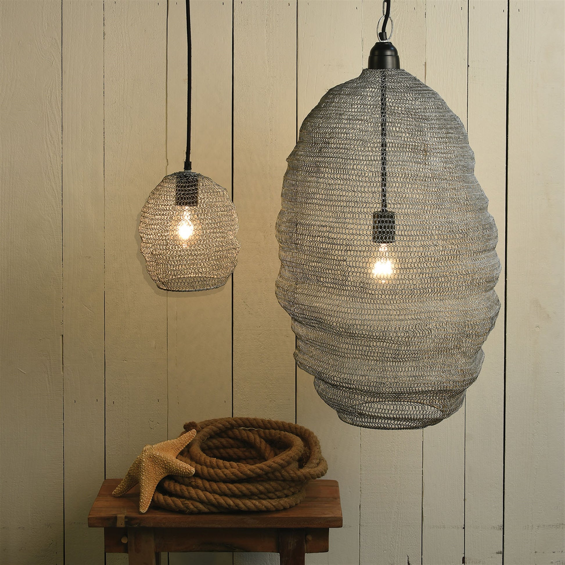 Bristol Looped Wire Pendant - Large - Distressed Grey By HomArt | Pedestal Trays | Modishstore - 2