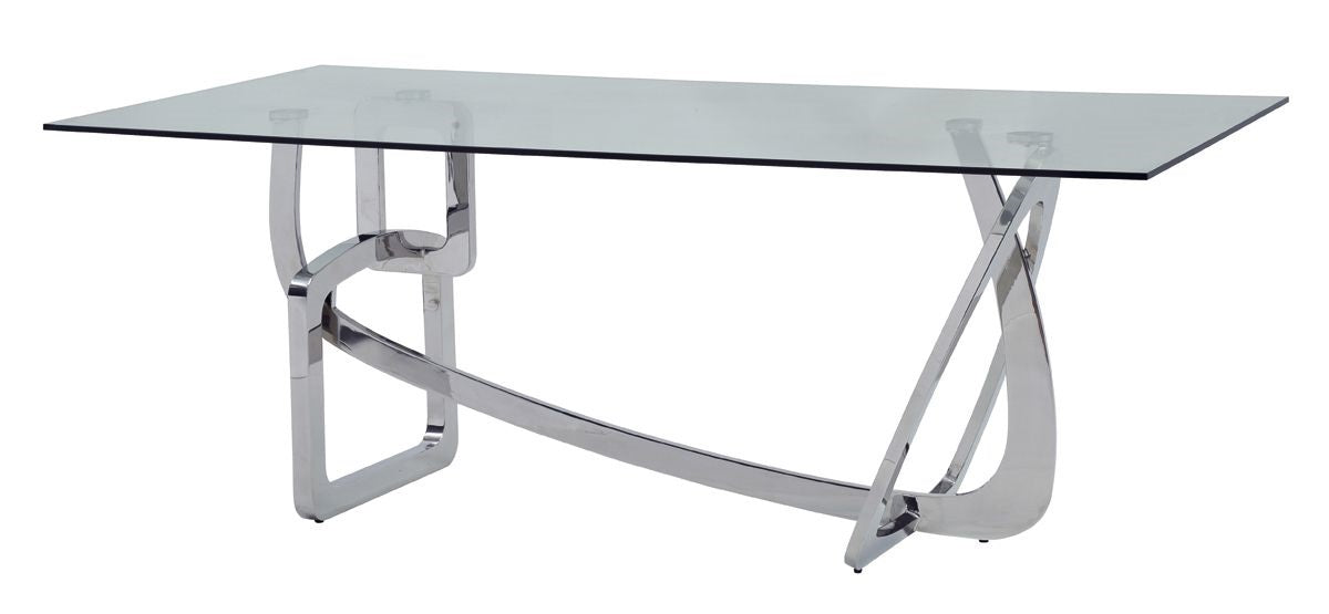Clear And Silver Glass And Stainless Steel Trestle Base Dining Table By Homeroots | Dining Tables | Modishstore - 5