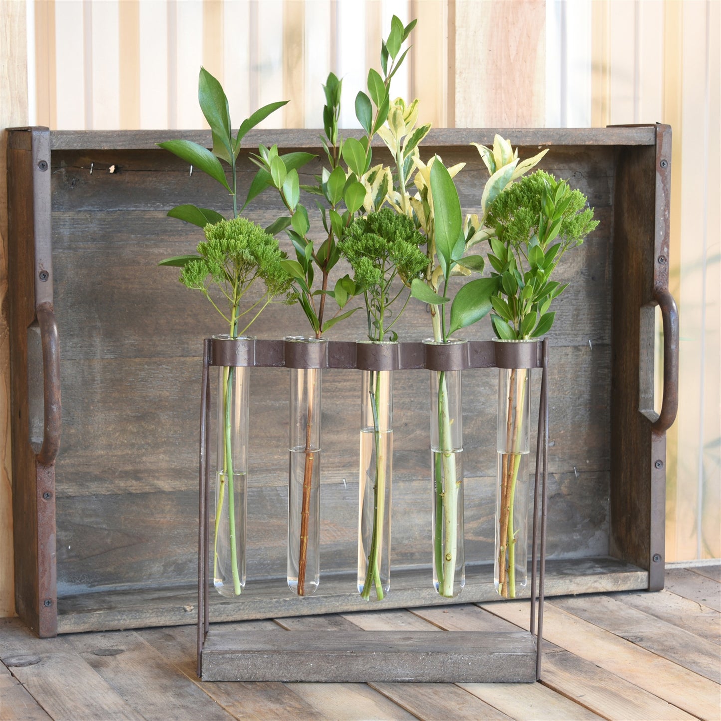 Mirabelle Quintuple Tube Vase, Wood, Iron & Glass Set Of 4 By HomArt | Vases | Modishstore - 5