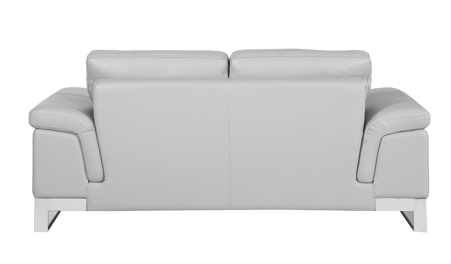 Light Gray And Silver Genuine Leather Loveseat By Homeroots | Loveseats | Modishstore - 8