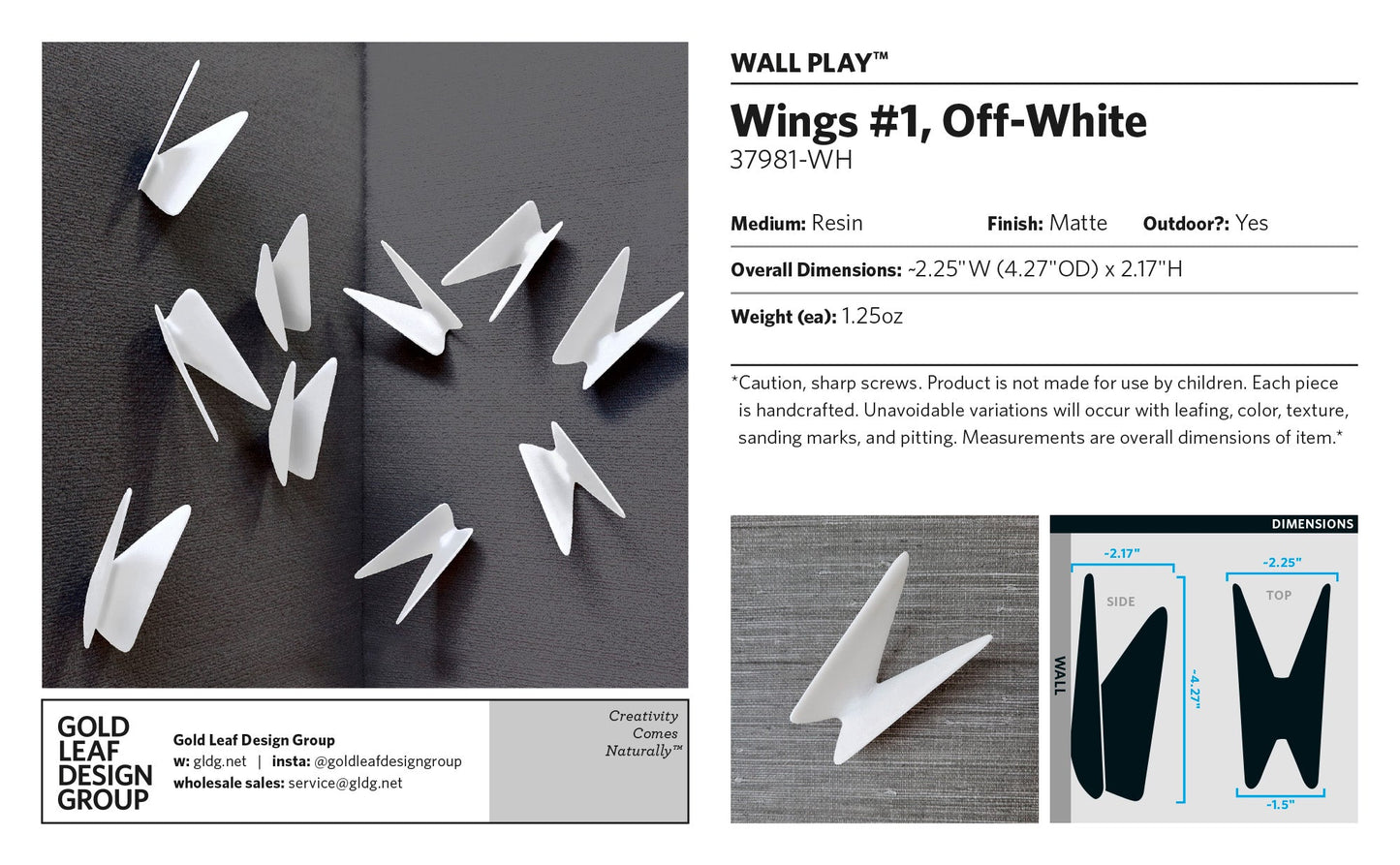 Wall Play™: Wings #1, Off-White By Gold Leaf | Wall Art | Modishstore - 9