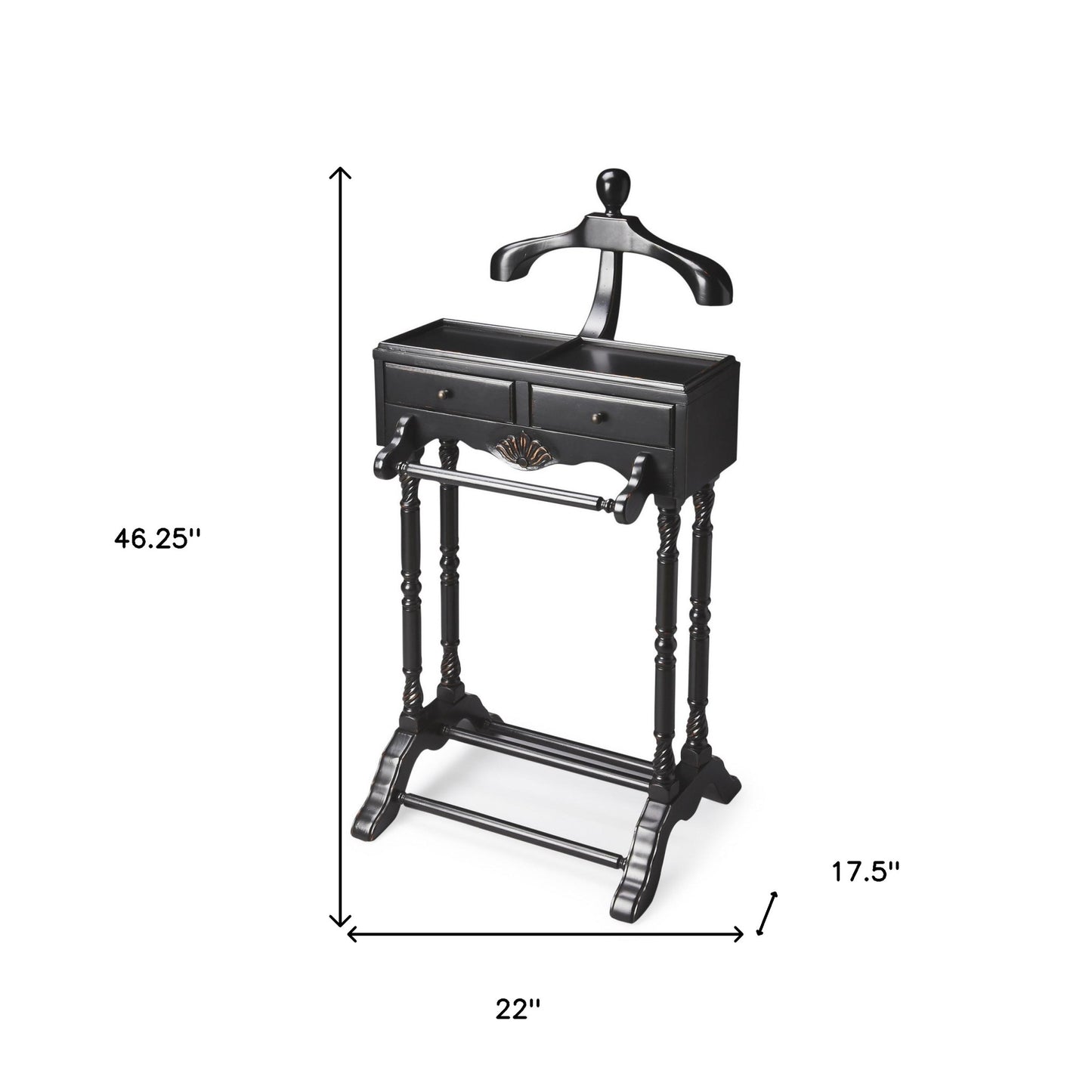 Handsome Vintage Style Black Finish Wood Valet By Homeroots | Nightstands | Modishstore - 8