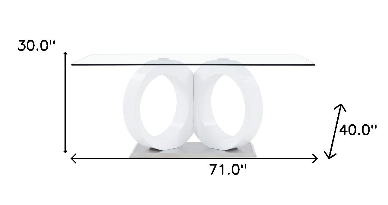 White Tone Geometrical Style Base With Rectangular Glass Top Dining Table By Homeroots | Dining Tables | Modishstore - 7