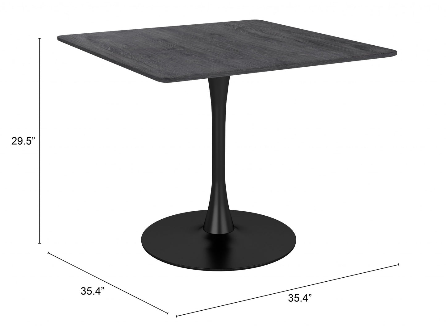 Black Square Steel Pedestal Base Dining Table By Homeroots | Dining Tables | Modishstore - 8