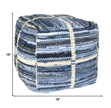 Blue Striped Square Pouf By Homeroots | Ottomans | Modishstore - 6