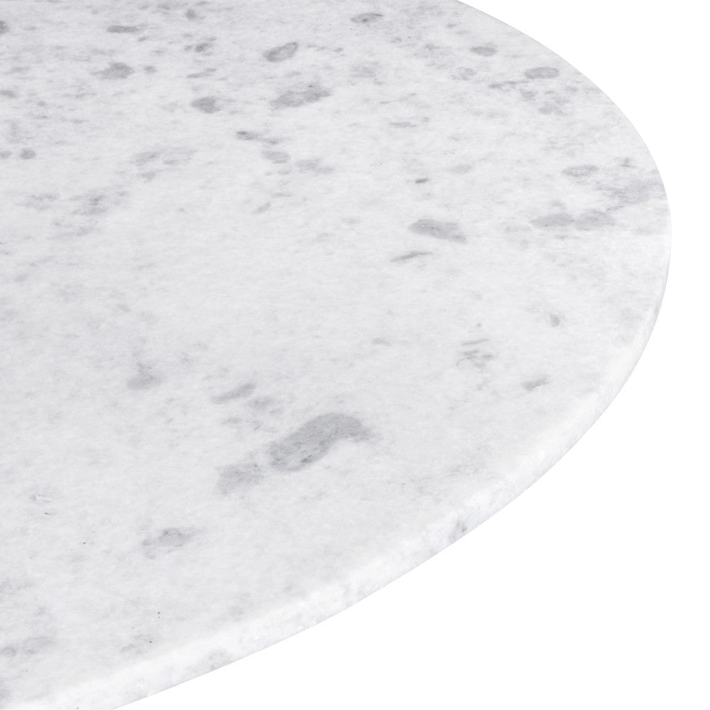 White Rounded Marble And Steel Pedestal Base Dining Table By Homeroots | Dining Tables | Modishstore - 8