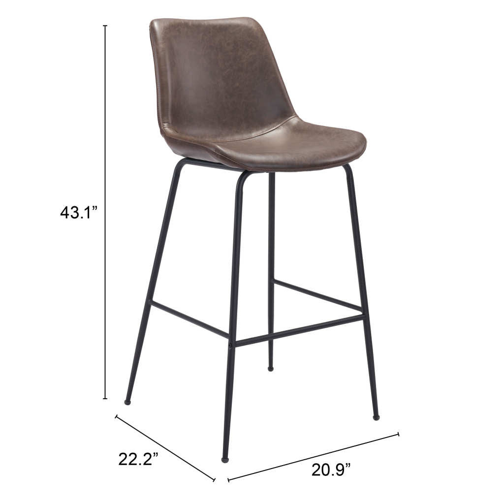 Brown and Black Steel Low Back Bar Height Bar Chair By Homeroots | Bar Stools | Modishstore - 8