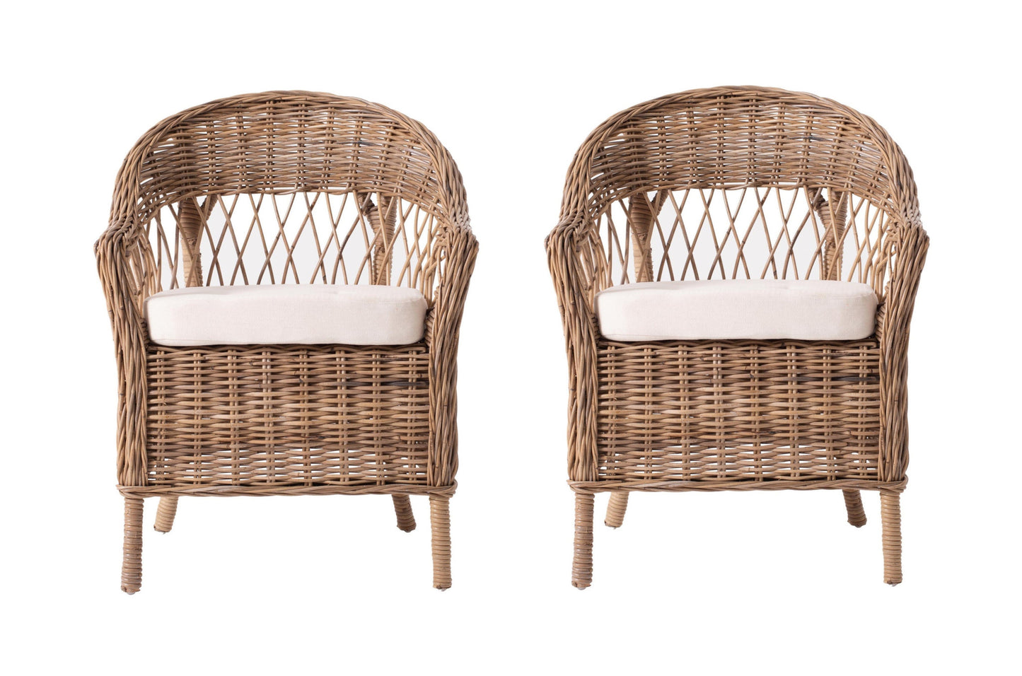Set of Two Gray Brown Semi Circle Back Wicker Chairs with Seat Cushions By Homeroots | Dining Chairs | Modishstore - 1
