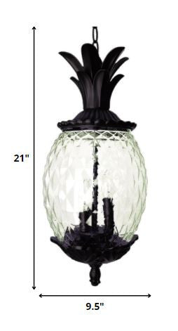 Clear and Black Three Light Pineapple Outdoor Hanging Pendent Light By Homeroots | Pendant Lamps | Modishstore - 6