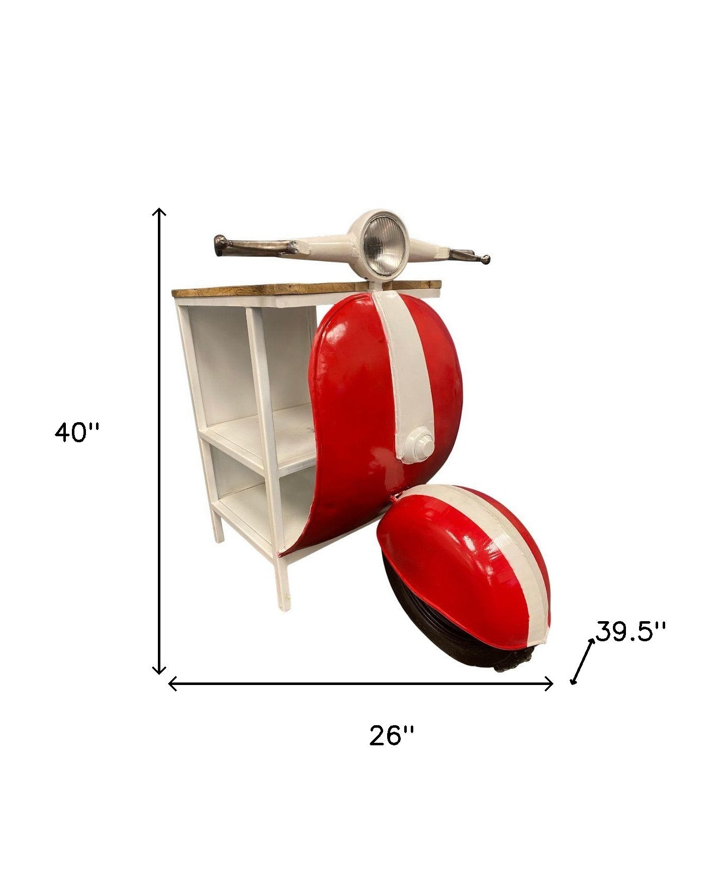 Red and Off White Novelty Scooter Open Cabinet With Two Shelves By Homeroots | Cabinets | Modishstore - 8