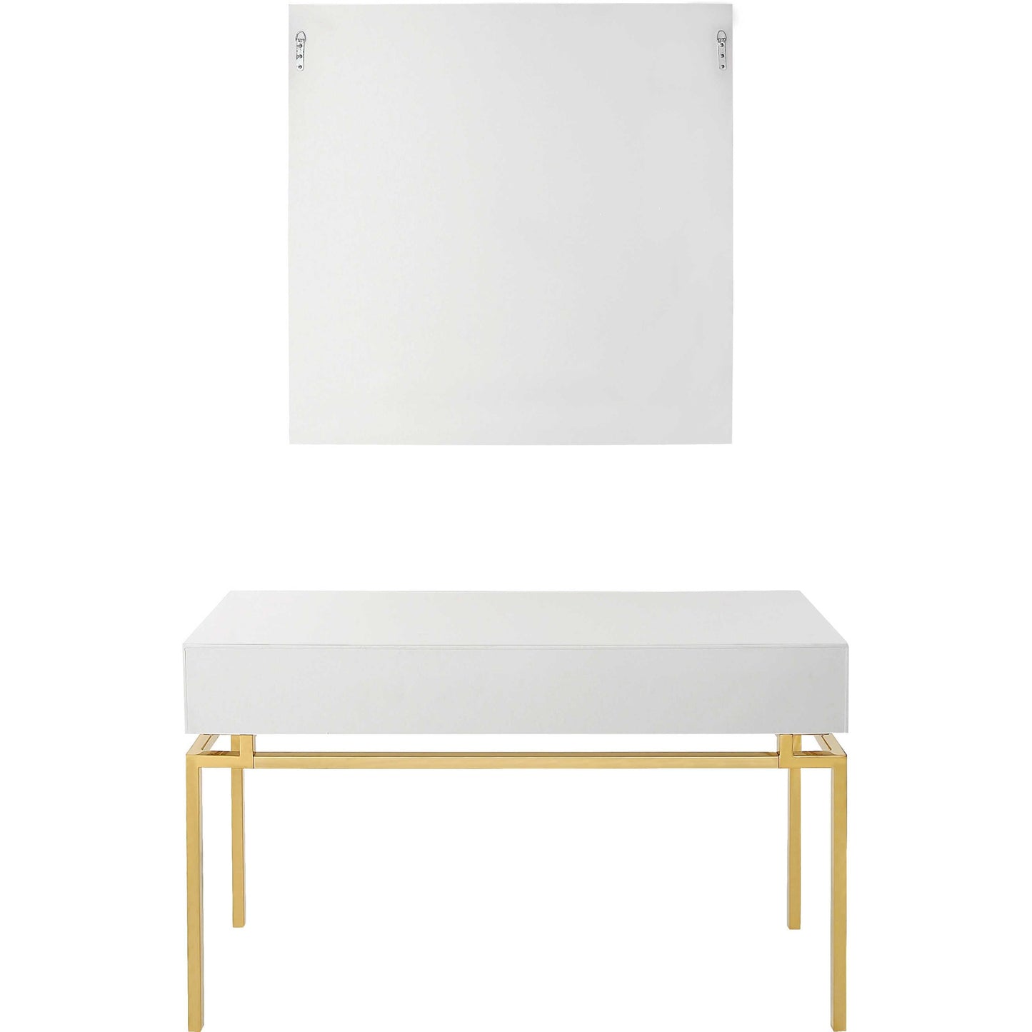 White and Gold Mirrored Wood Console Table With Two Drawers By Homeroots | Console Tables | Modishstore - 8