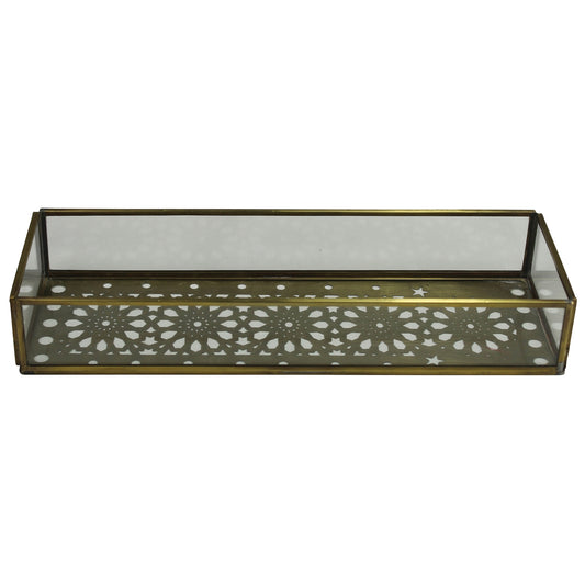 Amara Laser Cut Tray, Brass & Glass Set Of 4 By HomArt | Decorative Trays & Dishes | Modishstore