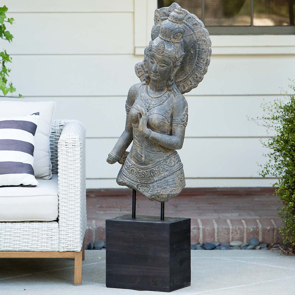 Tara Statue with Teak Stand By Garden Age Supply