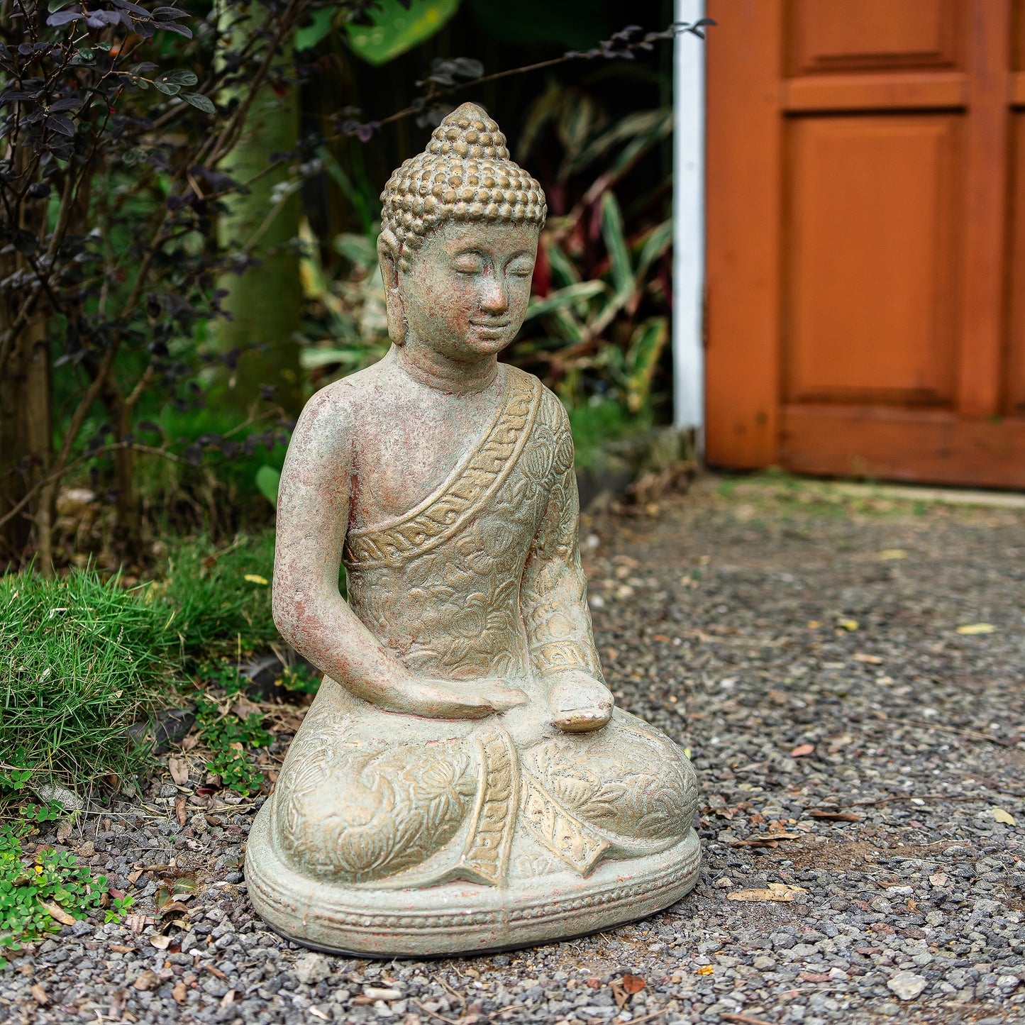 Sitting Buddha Batik Green Set of 2 By Garden Age Supply
