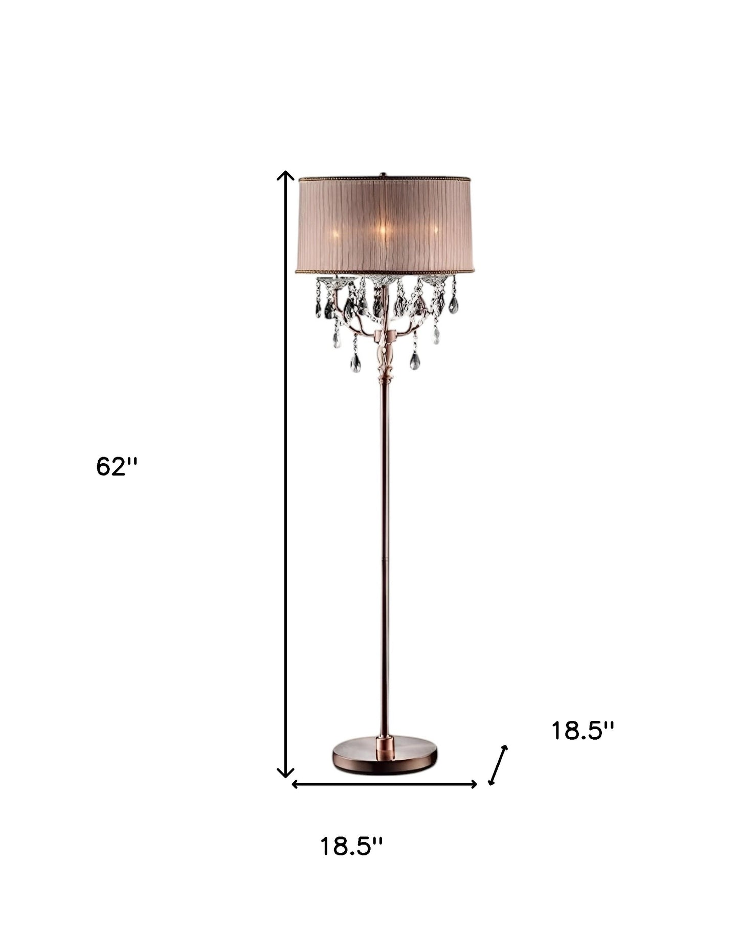Silver Three Light Candelabra Floor Lamp With Pink Fabric Drum Shade By Homeroots | Floor Lamps | Modishstore - 5