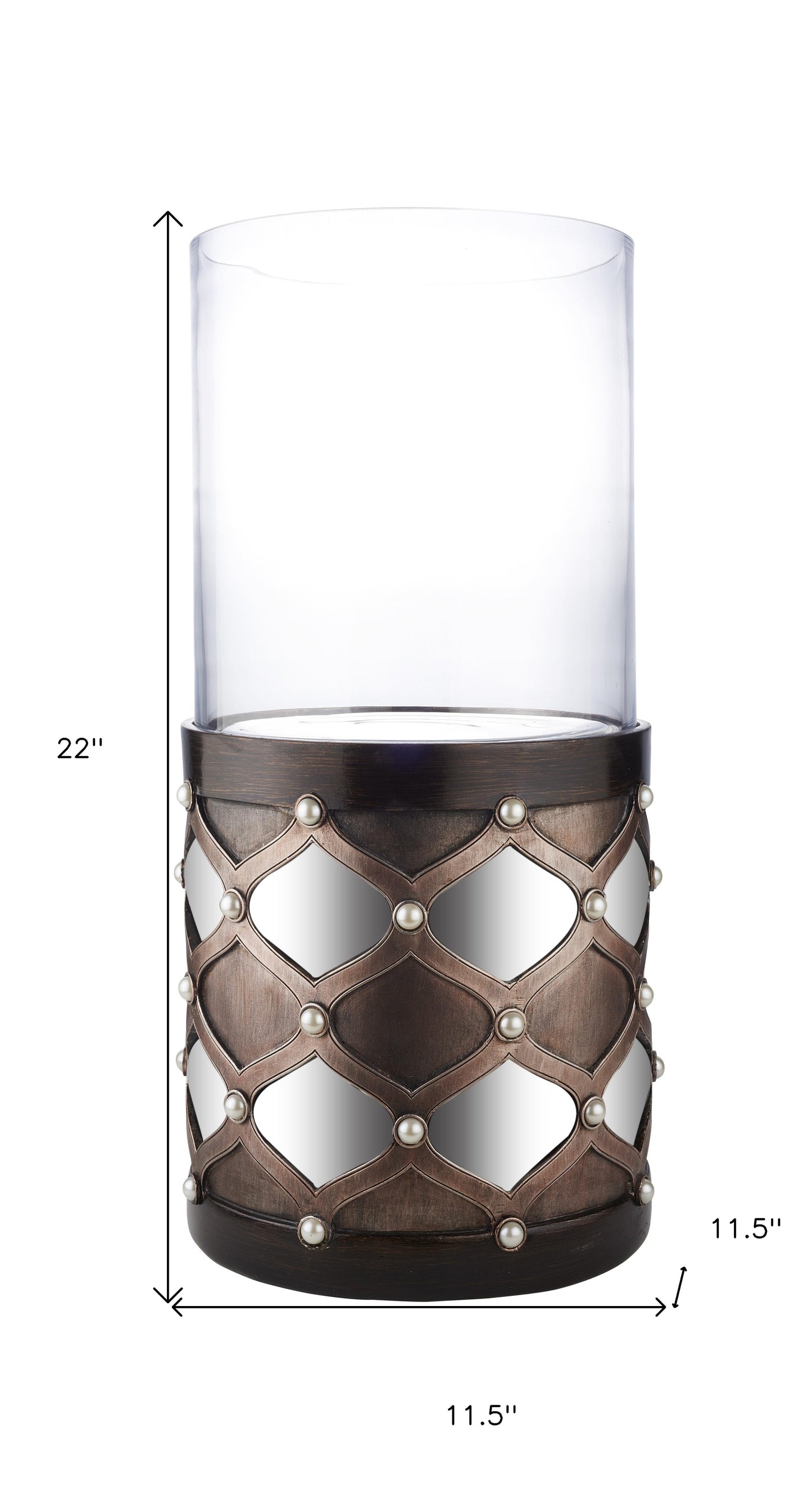 Bronze and Silver with Pearls Tabletop Hurricane Candle Holder By Homeroots | Candle Holders | Modishstore - 6