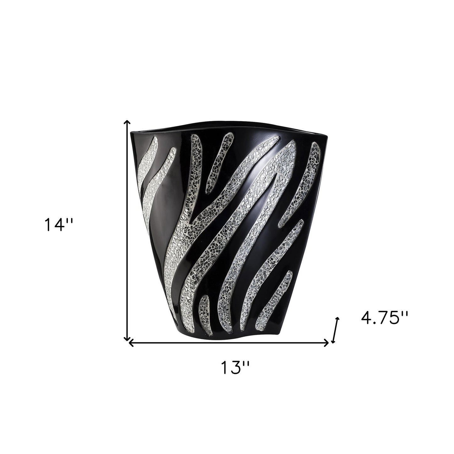 Black And Silver Striped Wavy Polyresin Table Vase By Homeroots | Vases | Modishstore - 5
