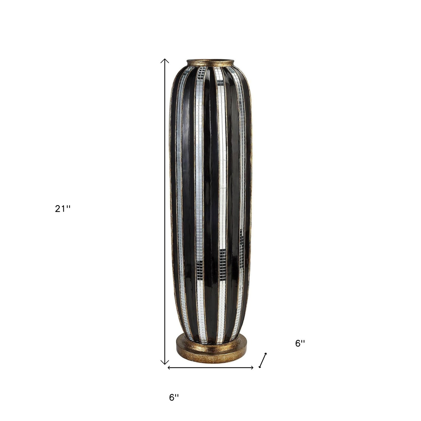 Black and Silver Striped Cylinder Polyresin Floor Vase By Homeroots | Vases | Modishstore - 5