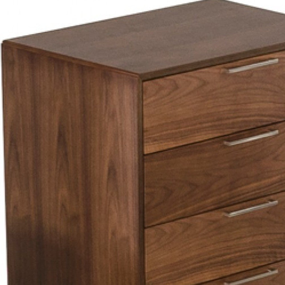 Walnut Solid Wood Five Drawer Chest By Homeroots | Dressers | Modishstore - 8