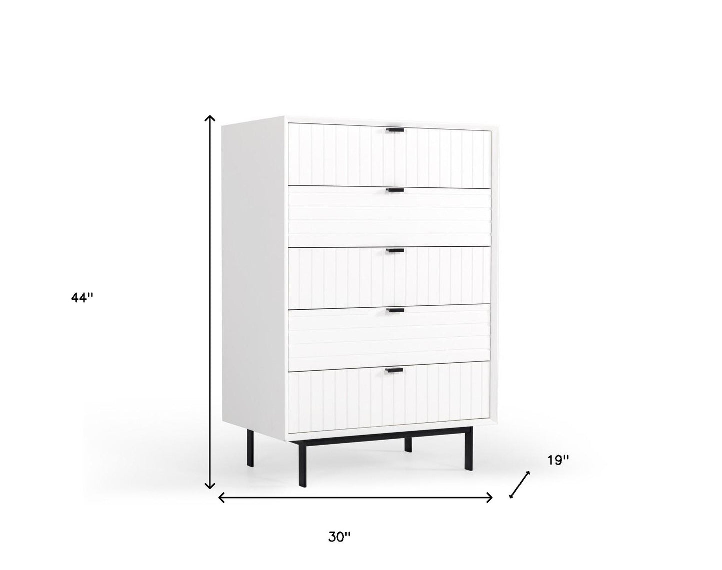White Solid Wood Five Drawer Chest By Homeroots | Dressers | Modishstore - 6