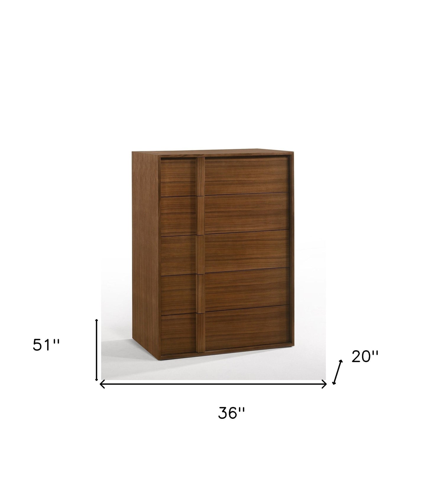 Walnut Brown Wood Contemporary Five Drawer Dresser By Homeroots | Dressers | Modishstore - 6