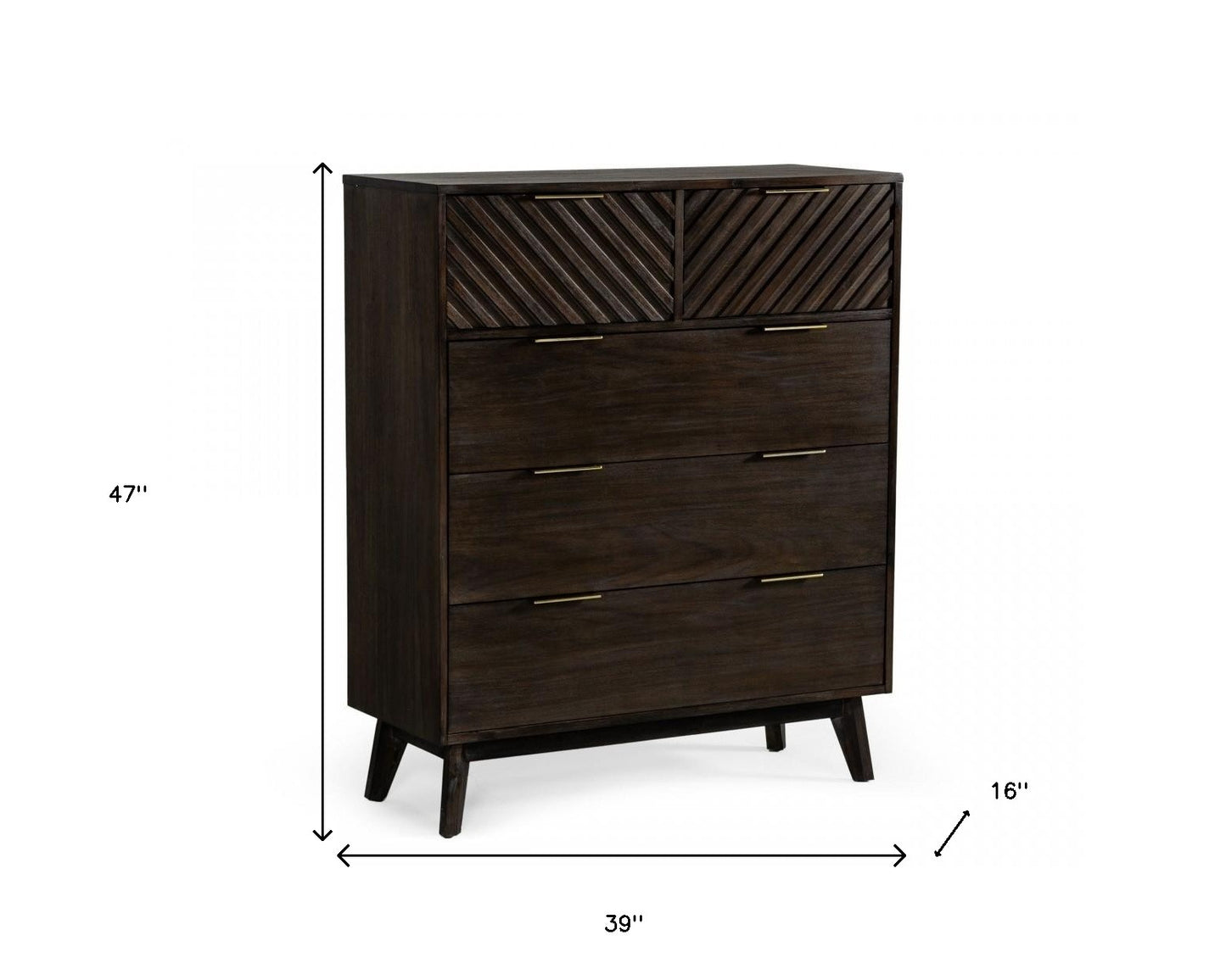 Dark Acacia Solid Wood Five Drawer Dresser By Homeroots | Dressers | Modishstore - 7