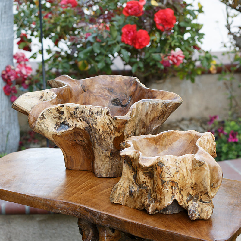 Habini Teak Erosion Bowls By Garden Age Supply
