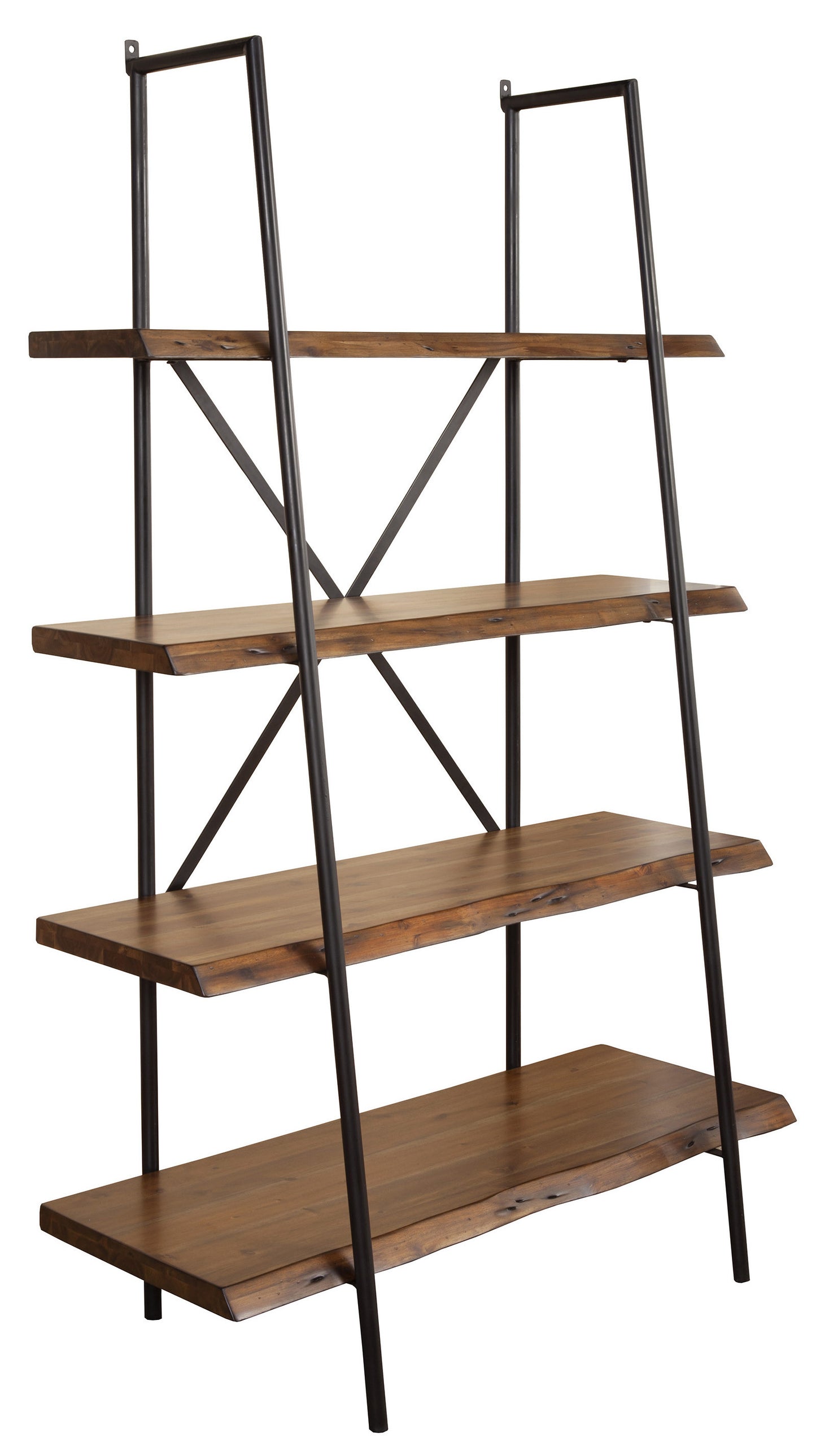 Brown Metal and Solid Wood Four Tier Step Bookcase By Homeroots | Bookcases | Modishstore - 5