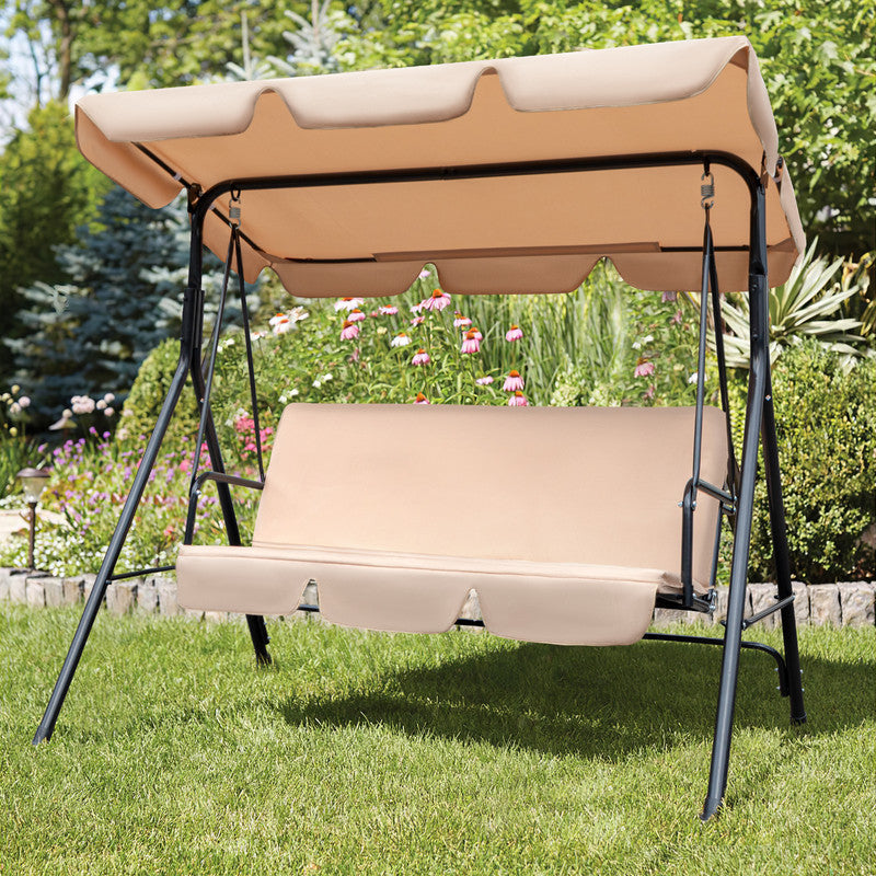 Beige Steel Outdoor Swing Chair with Beige Cushion By Homeroots | Outdoor Chairs | Modishstore - 7