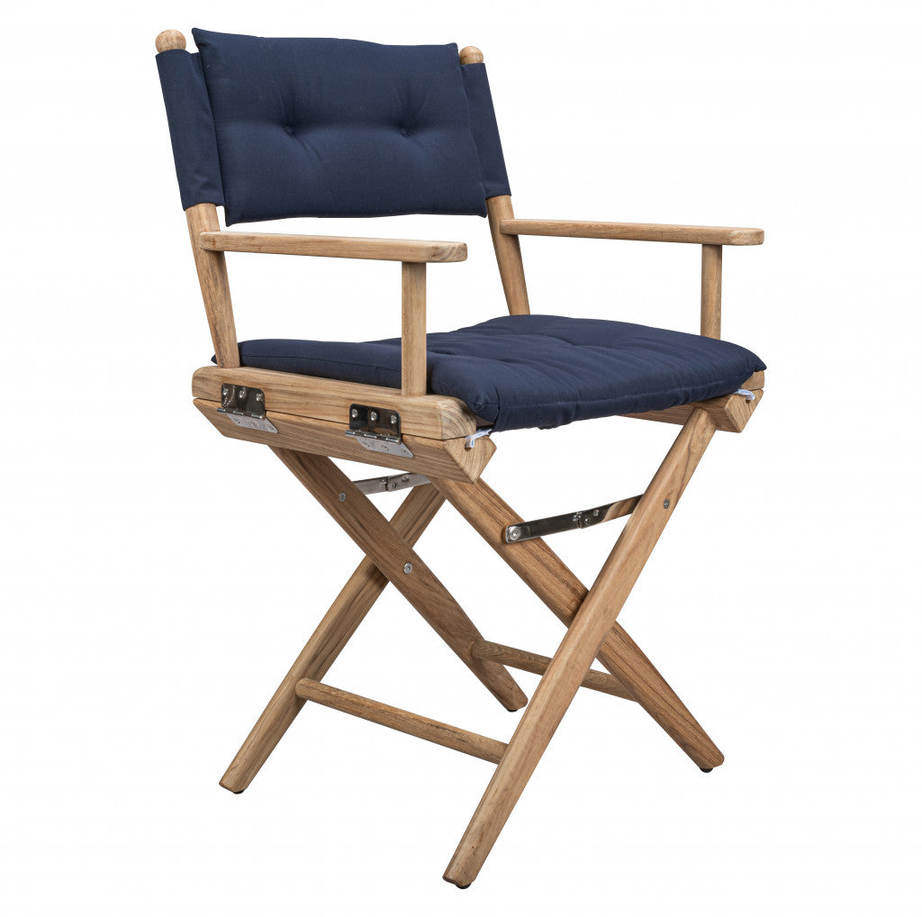Navy Blue And Brown Solid Wood Director Chair With Navy Blue Cushion By Homeroots | Outdoor Chairs | Modishstore - 5