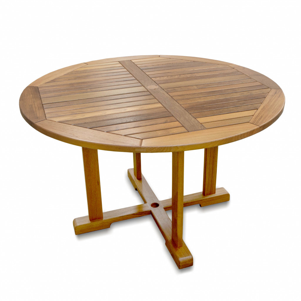 Brown Round Solid Teak Wood Dining Table By Homeroots | Dining Tables | Modishstore - 6