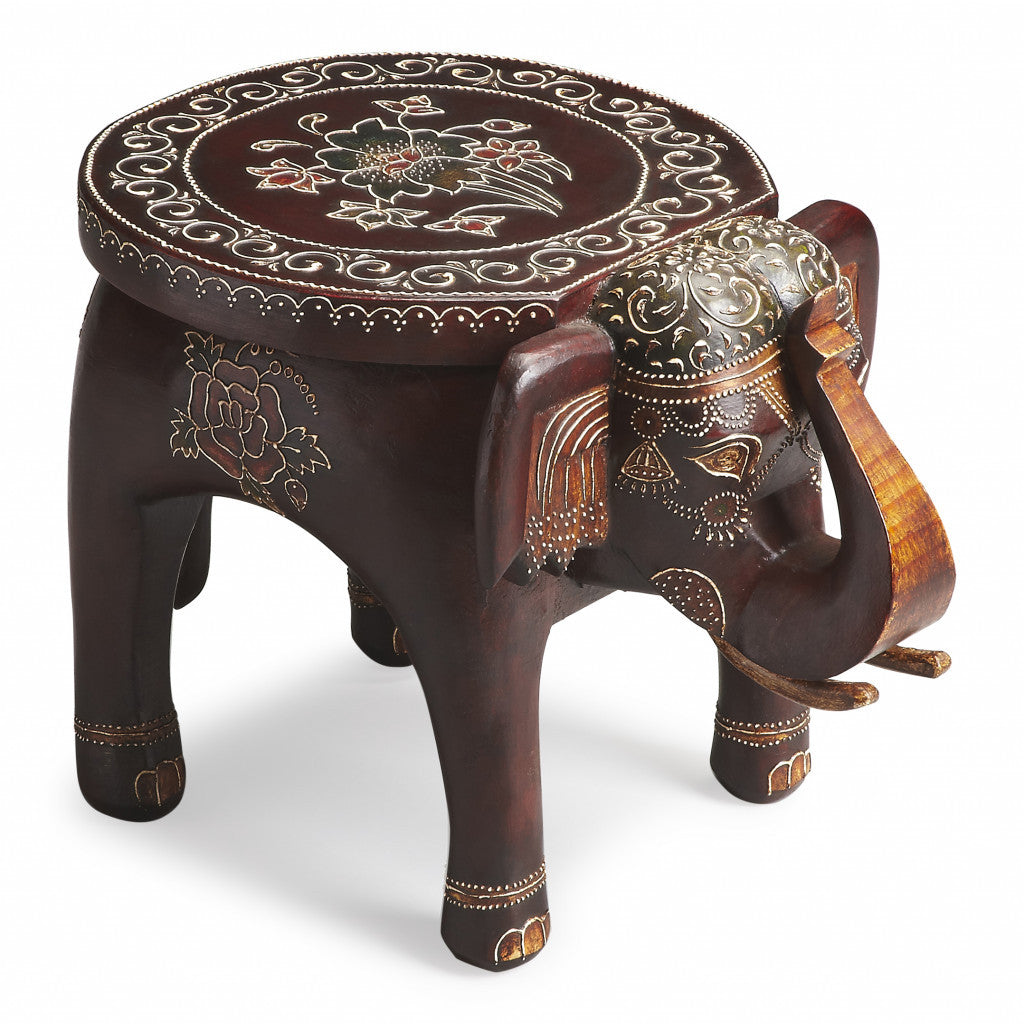 Warm Brown Hand Painted Floral 3D Elephant End Table By Homeroots | End Tables | Modishstore - 8