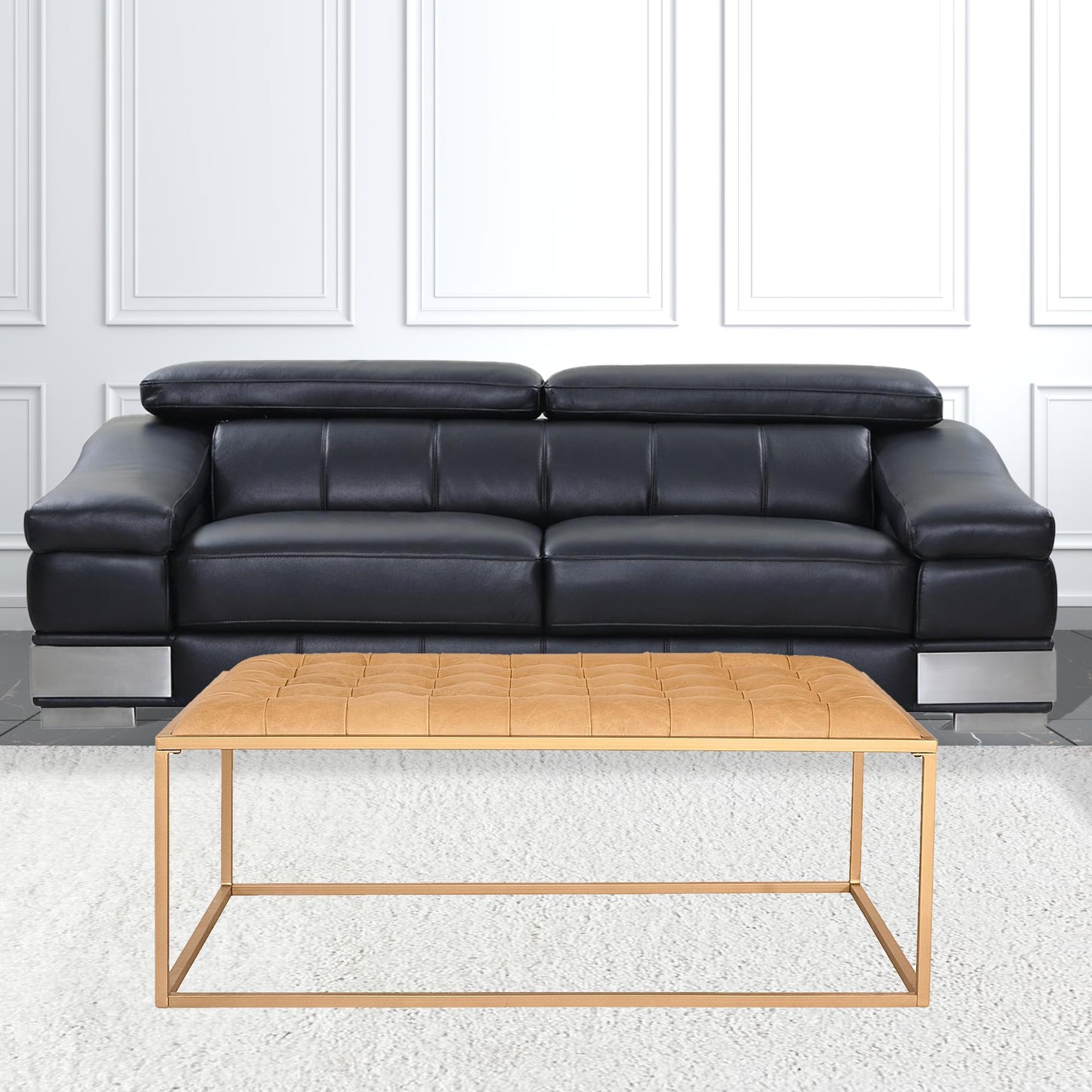 Gold And Brown Leather Rectangular Coffee Table By Homeroots | Coffee Tables | Modishstore - 5