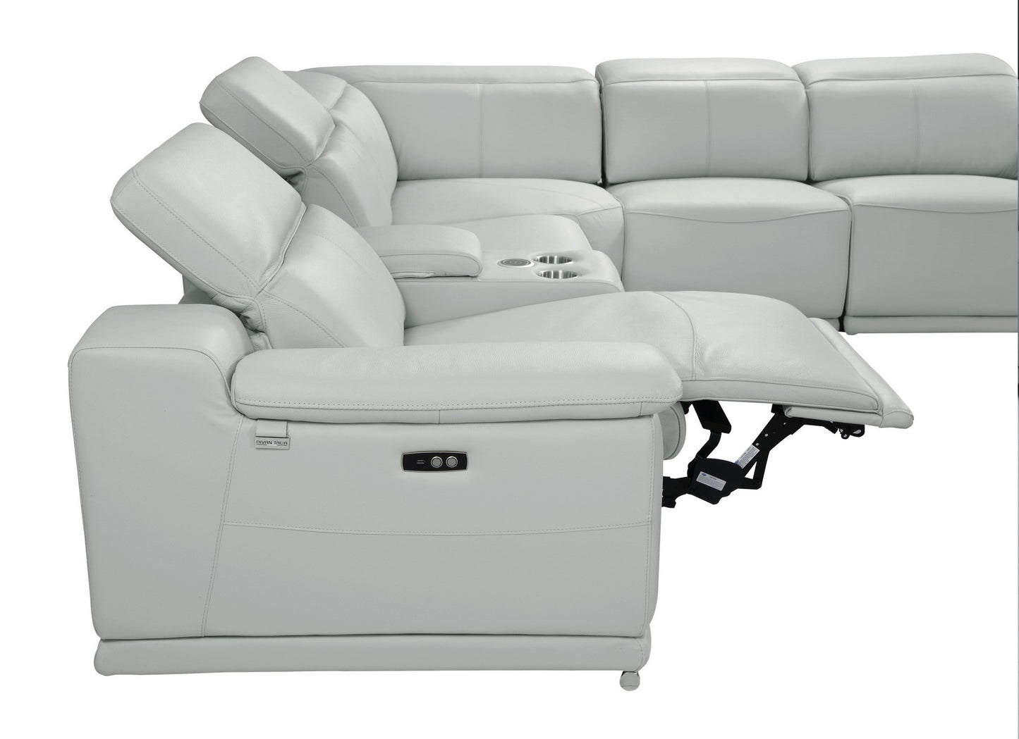 Light Gray Italian Leather Power Reclining U Shaped Seven Piece Corner Sectional With Console By Homeroots | Outdoor Sofas, Loveseats & Sectionals | Modishstore - 8