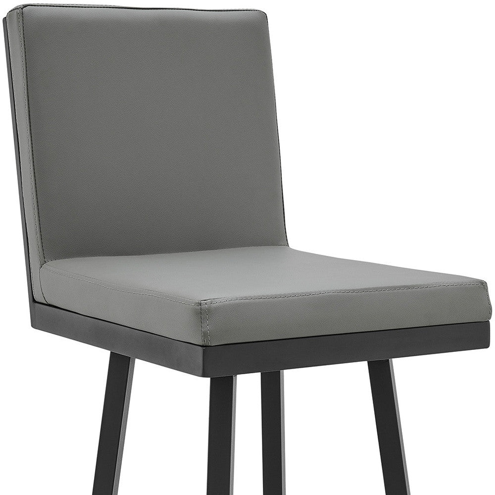 Gray And Black Faux Leather And Iron Swivel Bar Height Bar Chair By Homeroots | Bar Stools | Modishstore - 8
